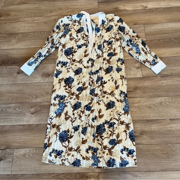 Tory Burch XS Floral Print Tunic Midi Shirtdress Long Sleeves Belted Cotton - Picture 2 of 5
